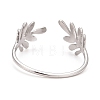 Non-Tarnish 304 Stainless Steel Leaf Open Cuff Ring for Women RJEW-C025-24P-2