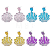 FIBLOOM 4 Pairs 4 Colors Sparkling Resin Shell Shape Dangle Stud Earrings for Women EJEW-FI0001-67-1