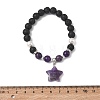 Natural Amethyst & Lava Rock & Shell Pearl Charm Bracelets BJEW-JB13705-01-4