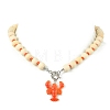 Summer Beach Resin Lobster Pendant Wood Beaded Necklaces with OT Clasps for Women NJEW-JN06109-2
