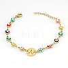 Colorful 304 Stainless Steel & Evil Eye Enamel Flat Round Link Bracelets FS-WGB13F5-23-1
