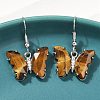 Natural Tiger Eye Brass Dangle Earrings EJEW-M081-01P-03-4