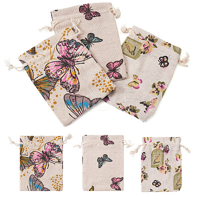 15Pcs 3 Styles Butterfly Printed Polycotton(Polyester Cotton) Packing Pouches Drawstring Bags ABAG-TA0002-14-1