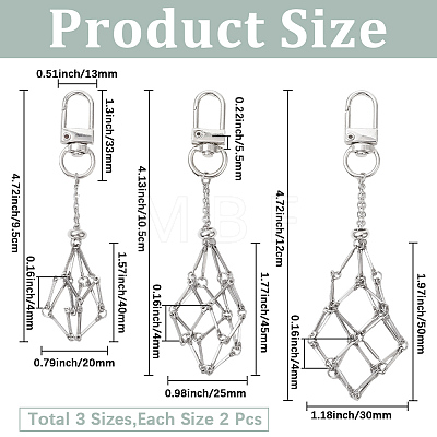 6Pcs 3 Styles Stainless Steel Braided Chain Macrame Pouch Empty Stone Holder Pendant Decorations HJEW-SC0003-05-1