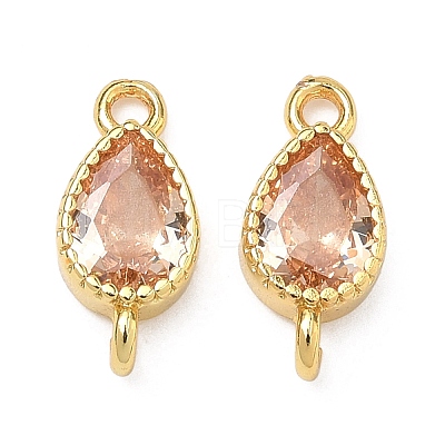 Brass Pave Cubic Zirconia Teardrop Connector Charms KK-P348-09G-04-1