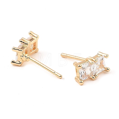 Brass Pave Clear Cubic Zirconia Rectangle Stud Earrings for Women EJEW-G362-08KCG-1