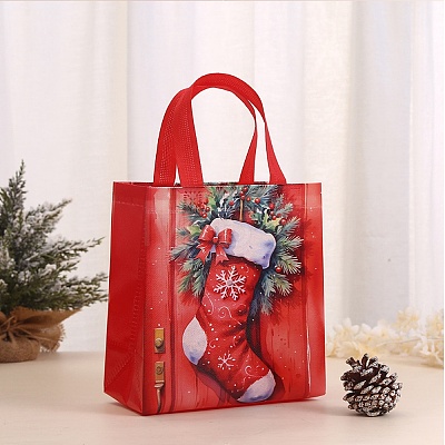 Rectangle Christmas No Woven Fabric Printed Tote Bags ABAG-P015-03B-1