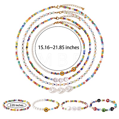 8Pcs 8 Style Natural Pearl & Glass Seed Jewelry Set SJEW-SW00004-1