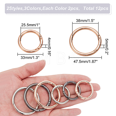 WADORN 12Pcs 6 Styles Zinc Alloy Spring Gate Rings FIND-WR0007-08-1