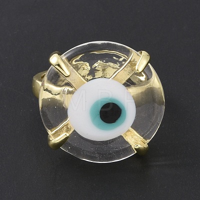 Lampwork Evil Eye Open Cuff Ring RJEW-C051-01G-09-1