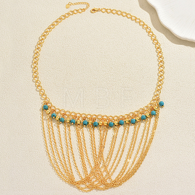 Bohemian Iron and Synthetic Turquoise Multi-Layered Tassel Bib Necklaces for Women IX0795-1
