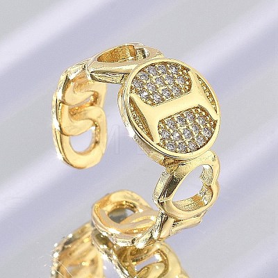 Brass Micro Pave Clear Cubic Zirconia Open Cuff Rings for Women RJEW-K289-02G-I-1