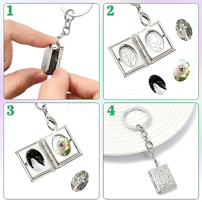 4Pcs 304 Stainless Steel Locket Pendant Keychains KEYC-YW00268-1