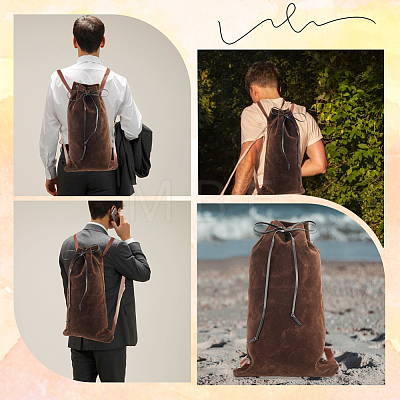 Flocking Fibre Drawstring Backpacks with PU Leather Straps and Alloy Clasps ABAG-WH20019-02B-1