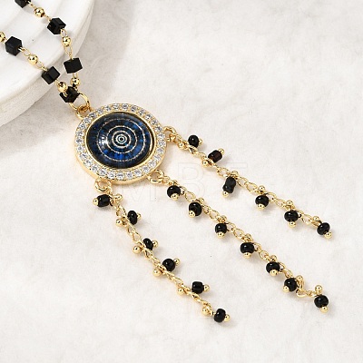 Boho Brass Resin Layered Tassel Evil Eye Pendant Necklaces NJEW-L014-02G-1