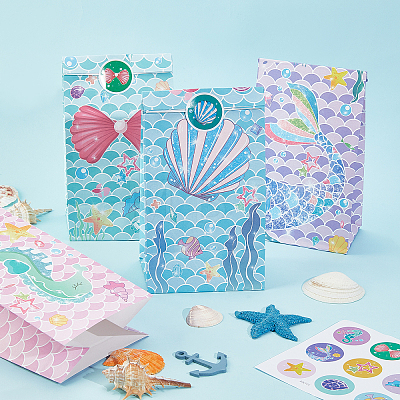 12Pcs 4 Styles Ocean Themed Paper Bags AJEW-WH0283-19-1