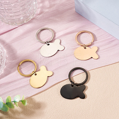 4Pcs 4 Colors Stainless Steel Fish Keychains KEYC-TA0004-80B-1