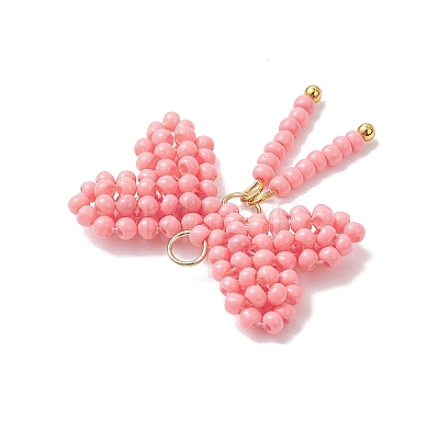 Glass Seed Beaded Bowknot Pendants PALLOY-MZ01055-02-1