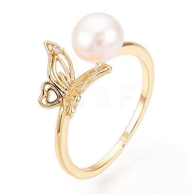 Natural Pearl Open Cuff  Ring Micro Pave Clear Cubic Zirconia PEAR-N022-C06-1