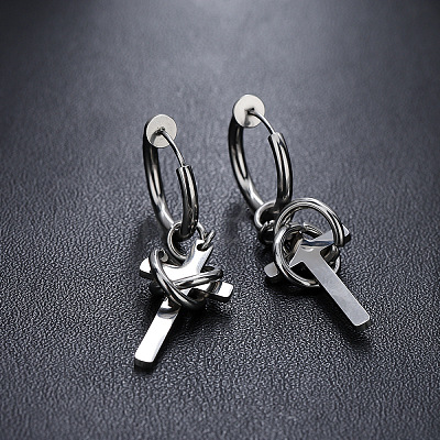 304 Stainless Steel Hoop Dangle Earrings for Men WG37F53-02-1