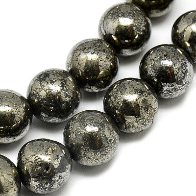 Natural Pyrite Beads Strands X-G-S265-03-6mm-1
