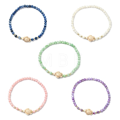 Dyed Natural Freshwater Shell & Synthetic Turquoise Beaded Stretch Bracelets for Women BJEW-JB13883-1
