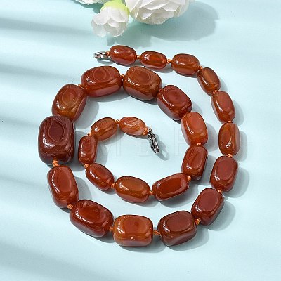 Dyed Natural Red Agate Cuboid Graduated Beaded Necklaces with Alloy Clasps NJEW-C113-01C-1