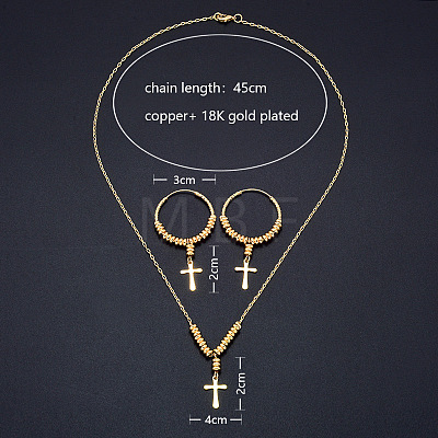 Cross Brass Pendant Necklaces & Hoop Earrings Sets FS-WGF4D6C-01-1