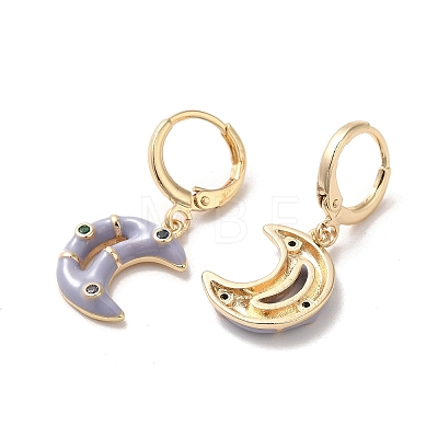 Crescent Moon Real 18K Gold Plated Brass Dangle Leverback Earrings EJEW-L268-031G-02-1