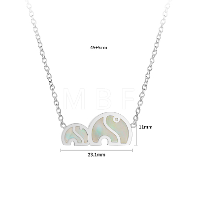 Non-Tarnish Fashionable Stainless Steel Elephant Pendant Necklace with White Shell Inlay IB9971-1