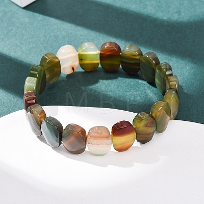 Dyed & Heated Natural Banded Agate Faceted Beaded Stretch Bracelets for Women BJEW-K251-07B-1