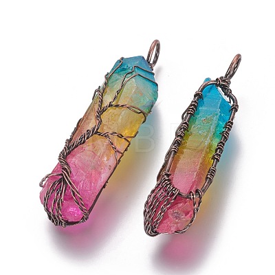 Electroplate Natural Quartz Crystal Big Wire Wrapped Pendants G-L520-B03-R-1
