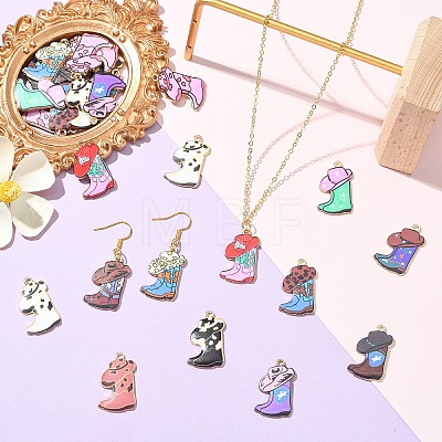 24Pcs 12 Styles Light Gold Alloy Printed Pendants FIND-YW0011-62-1