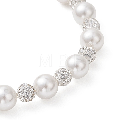 Polymer Clay Rhinestone & Shell Pearl Beads Stretch Bracelets for Women BJEW-JB13191-1