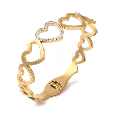 Titanium Steel Crystal Rhinestone Hollow Heart Hinged Bangles for Women BJEW-G719-19G-1