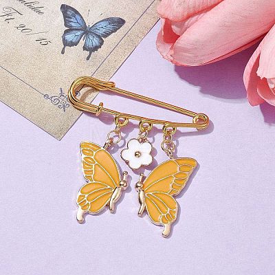 Butterfly & Flower Charm Alloy Enamel Brooches for Women JEWB-BR00144-05-1