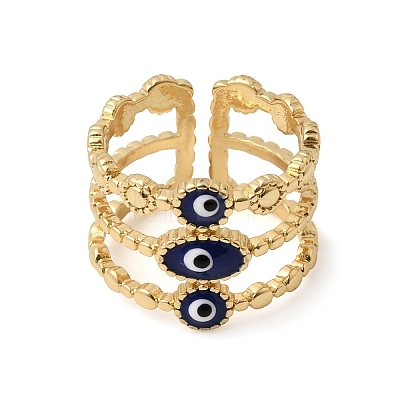 Brass Enamel Evil Eye Open Cuff Rings for Women RJEW-L339-01G-02-1