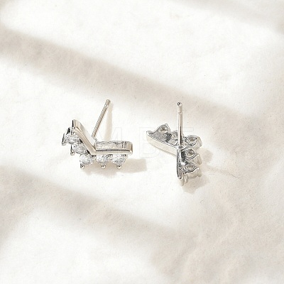 Brass Micro Pave Clear Cubic Zirconia Stud Earrings EJEW-R016-26P-06-1