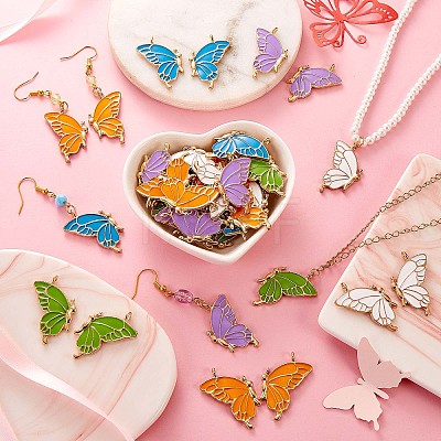 50 Pieces Enamel Butterfly Charms Pendant Alloy Enamel Insect Charm Mixed Colorful for Jewelry Necklace Earring Bracelet Making Crafts JX331A-1