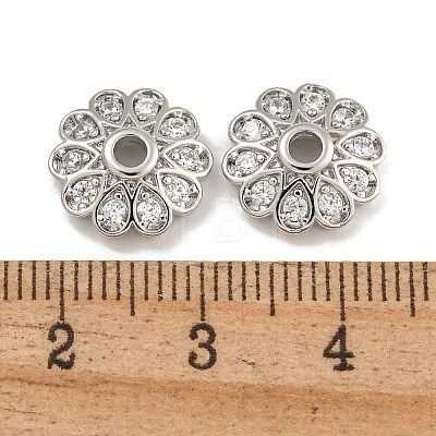 Rack Plating Flower Brass Micro Pave Clear Cubic Zirconia Bead Caps KK-U030-12P-1