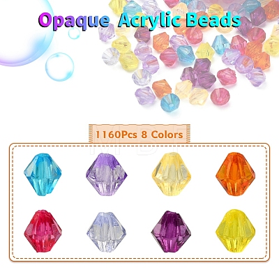 1160Pcs 8 Colors Transparent Acrylic Beads MACR-YW0001-86-1