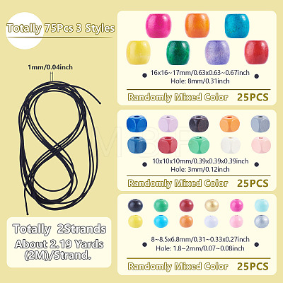 75Pcs 3 Styles Spray Painted Round Natural Schima Wood Beads WOOD-TAD0001-01-1