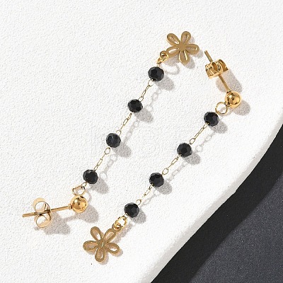 304 Stainless Steel Glass Tassel Stud Earrings EJEW-G453-05G-01-1