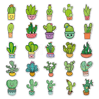 50Pcs PVC Self-Adhesive Cactus Stickers PW-WG90313-01-1