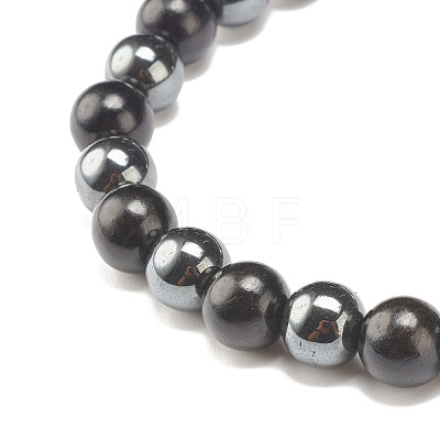Natural Wood & Synthetic Hematite & Coconut Shell Beaded Stretch Bracelet with Buddha Head BJEW-JB07811-1