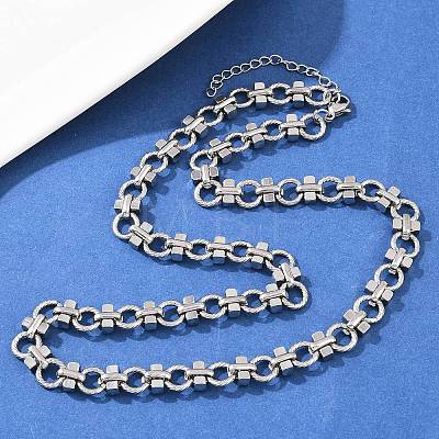 8MM 304 Stainless Steel Twisted Ring Link Chain Necklaces NJEW-Z105-04P-04-1