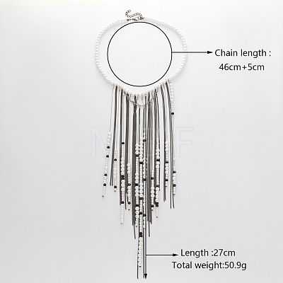 Black & White Round Plastic Pearl Waterfall Fringe Party Statement Bib Necklaces for Women WG6B067-01-1