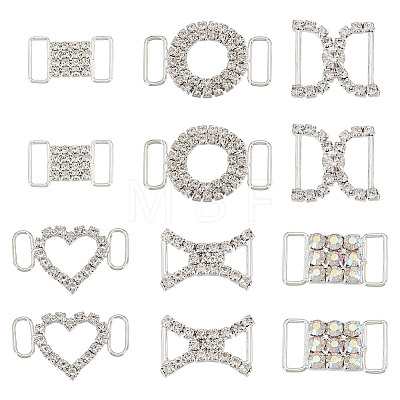 12Pcs 6 Styles Brass with Alloy Rhinestone Shoe Decoration FIND-HY0003-66-1