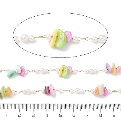 Handmade Natural Shell & ABS Imitation Beaded Chains CHS-F025-13G-02-1