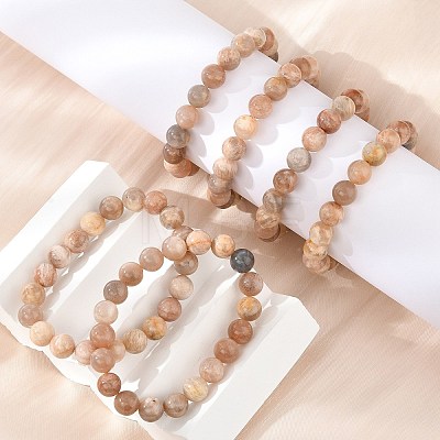 Natural Sunstone Stretch Bracelets X-BJEW-E373-10mm-04-1